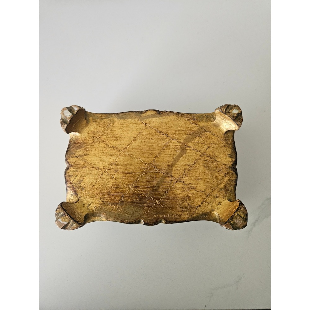 Florentine Jewelry Box Women OS Turquoise Gold Good Italian Wood Gilt Footed VTG - Picture 8 of 8